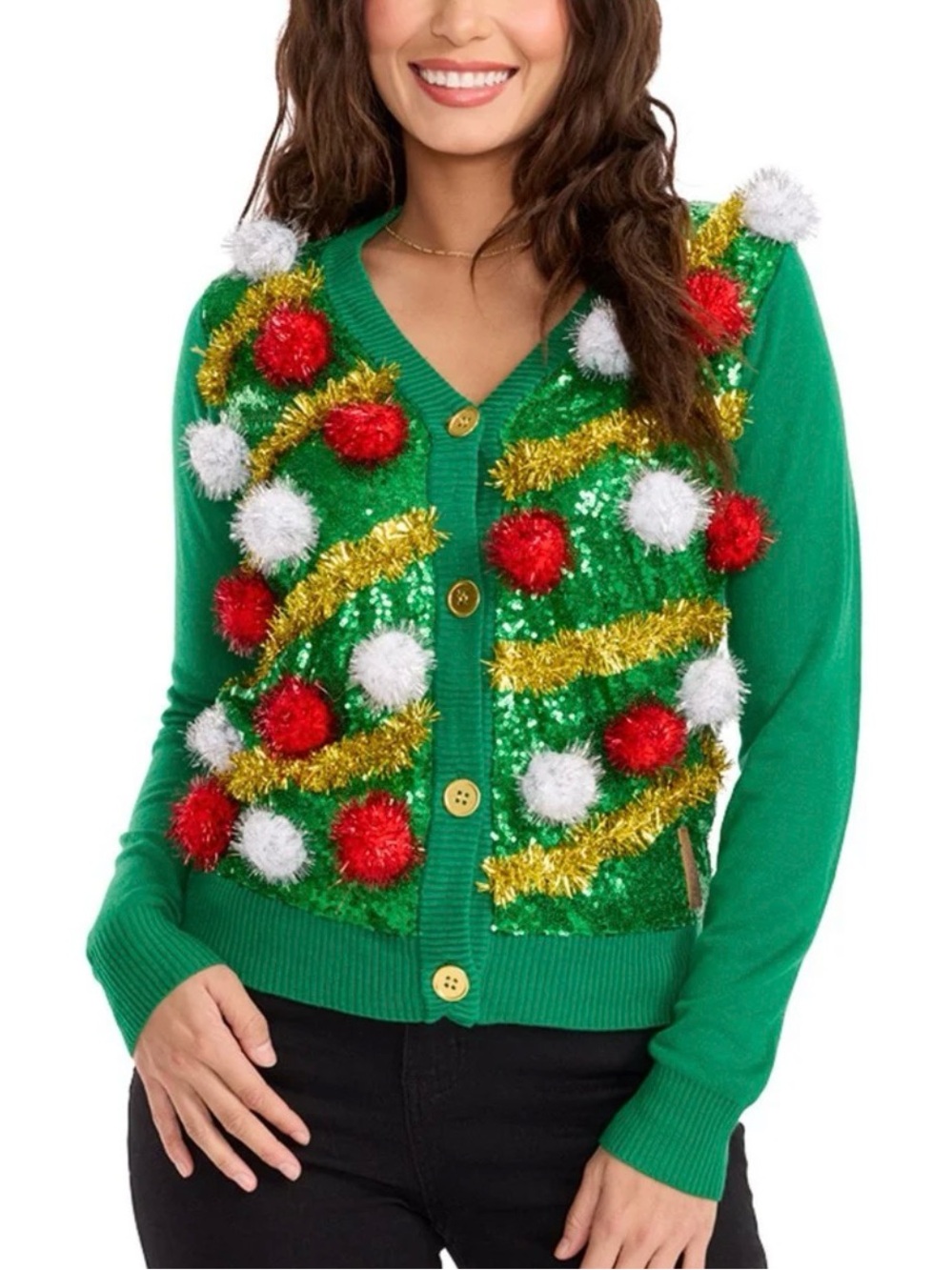 Women's Pom Party Ugly Christmas Cardigan Sweater 1X